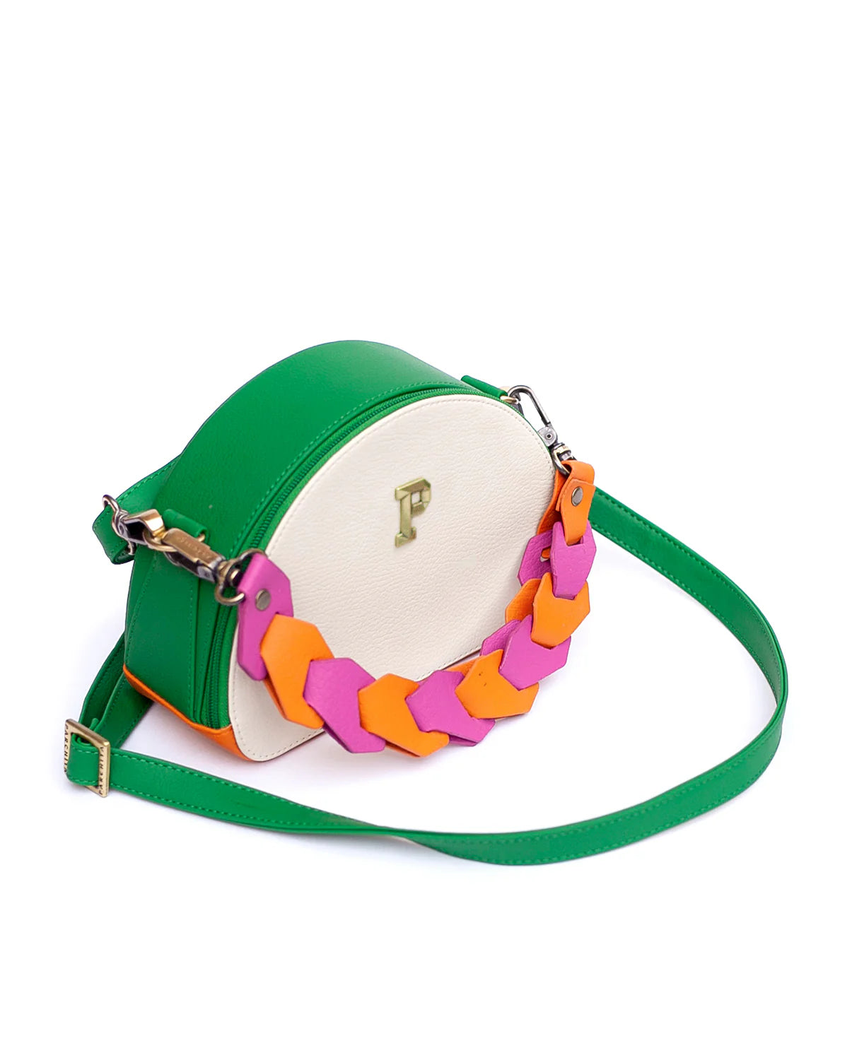 Cartera Roberta beige x verde Parchita