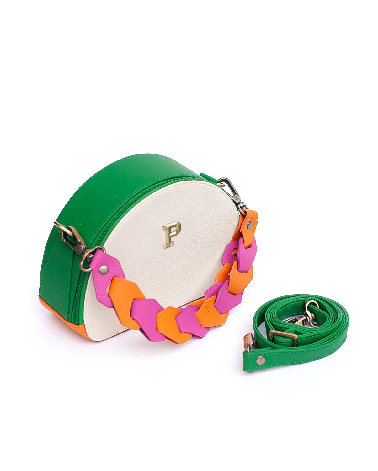 Cartera Roberta beige x verde Parchita